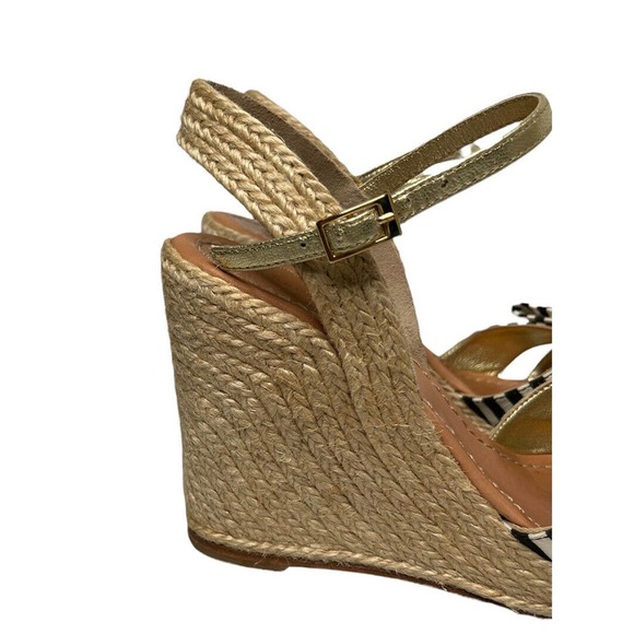 Kate Spade Carmelita Black White Stripe Bow Espadrille Nautical Wedge Sandals 7 - Picture 2 of 12